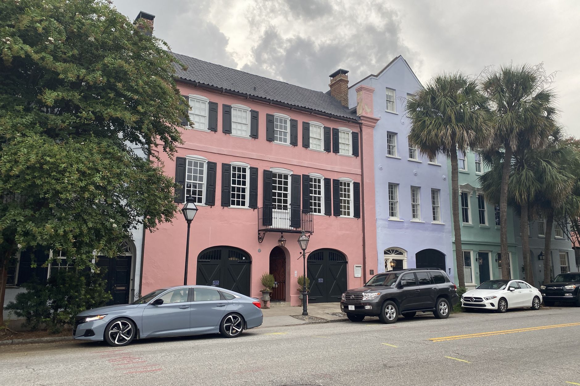 Rainbow Row, the pastel Georgian row houses on East Bay Street in Charleston, South Carolina